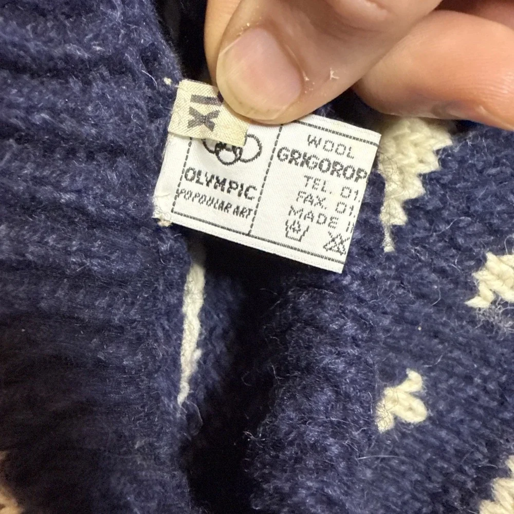 Vintage Wool Nordic‎ Sweater Grigoropoulos Bros Olympic Popular Art Mens XL